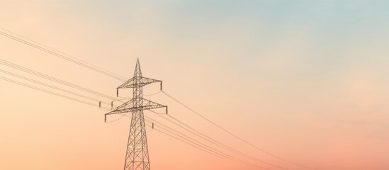 Electrical pylon alone in isolated pastel background Copy space