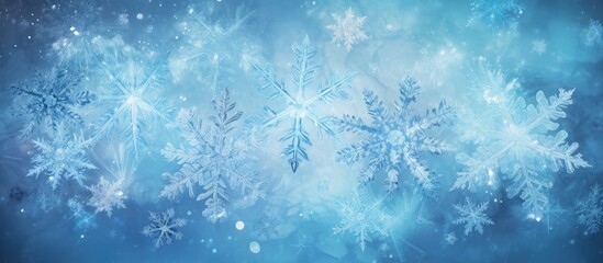 Fototapete - High magnification reveals ice crystals and snowflakes isolated pastel background Copy space