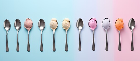 Aufkleber - Created a homemade pen holder by attaching ice cream spoons isolated pastel background Copy space