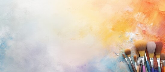 Wall Mural - Brushes used for painting on a isolated pastel background Copy space