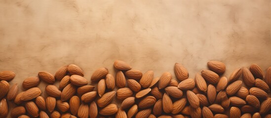 Poster - Brown almonds on a isolated pastel background Copy space