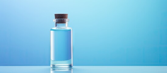 Canvas Print - Blue liquid in small glass vial on a isolated pastel background Copy space