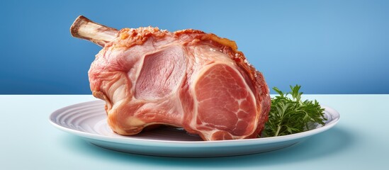 Poster - Eisbein a fresh pork knuckle showcased against a isolated pastel background Copy space