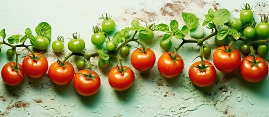 Poster - Closeup of tomato seedlings isolated pastel background Copy space