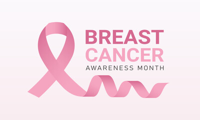 Sticker - Breast cancer awareness month is observed every year in october. Breast cancer awareness month calligraphy banner design on pink background. Vector illustration.