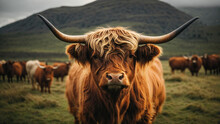 Portrait Of A Highland Cow In Color. Scottish Highlands.