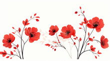 Minimal Graphic Design For Red Flower Isolated On White Background, Chinese Red Flower, Generative Ai