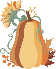 Wall Mural - Autumn Pumpkins Sunflowers compositions isolated Vector illustration on white background