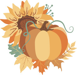 Wall Mural - Autumn Pumpkins Sunflowers compositions isolated Vector illustration on white background
