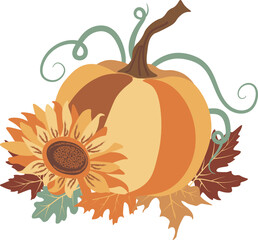 Wall Mural - Autumn Pumpkins Sunflowers compositions isolated Vector illustration on white background