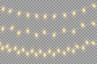 © andreu1990 - Christmas golden light lights isolated on transparent background, for cards, banners, posters, web design. A set of golden luminous garlands descending from the ceiling. LED neon lamp. Vector illustra