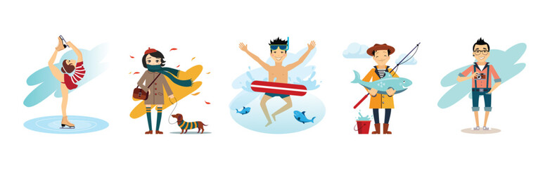 Sticker - People Characters Doing Different Activity and Hobby Vector Set