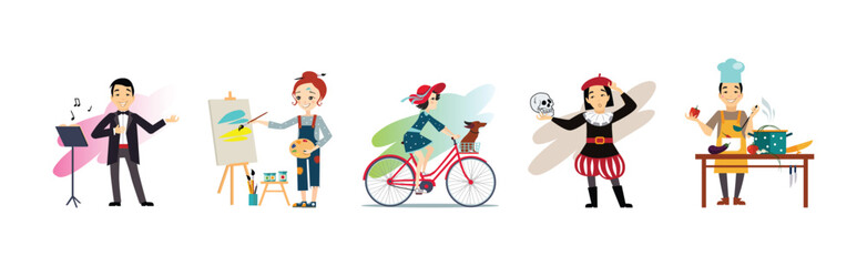 Sticker - People Characters Doing Different Activity and Hobby Vector Set