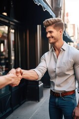 Wall Mural - shot of a handsome young man greeting his date with a fist bump