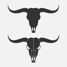 Bull Skull Two Graphic Icons. Skulls Of Bull Isolated Signs On White Background. Vector Illustration