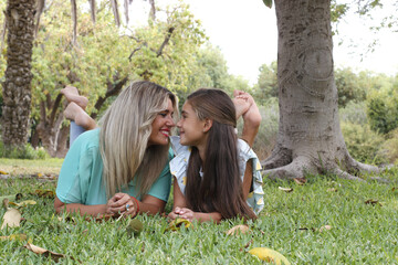 Mother and daughter in the park