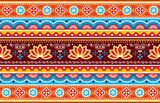 Fototapeta Kuchnia - Pakistani or Indian truck art vector seamless vibrant pattern with lotus flowers - long horizontal oriented design
