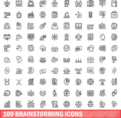 Poster - 100 brainstorming icons set. outline illustration of 100 brainstorming icons vector set isolated on 