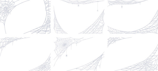 Wall Mural - Spider web vector background art set. Silhouette frames of cobweb for october holiday Halloween backgrounds of banners, posters and postcards