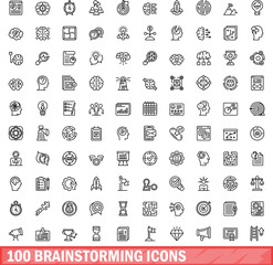 Poster - 100 brainstorming icons set. outline illustration of 100 brainstorming icons vector set isolated on 