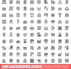 Sticker - 100 laundering icons set. Outline illustration of 100 laundering icons vector set isolated on white background