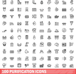 Poster - 100 purification icons set. Outline illustration of 100 purification icons vector set isolated on white background