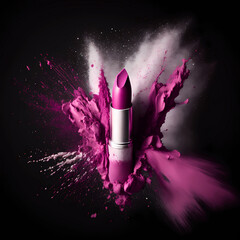 Wall Mural - modern pink levitation lipstick advertising for shop wabsite with powerful explosion. makeup art bac