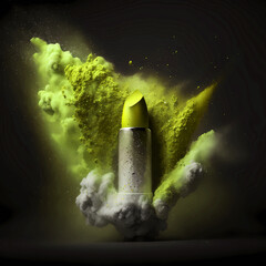 Canvas Print - Yellow luxury lipstick illustration with powerful explosion for art concept