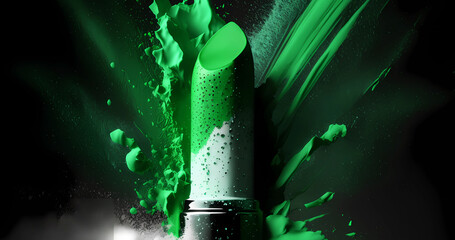 Wall Mural - Green creative lipstick backdrop with abstract explosion for beautiful banner