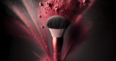 Wall Mural - Elegant red modern style makeup brush background with splash