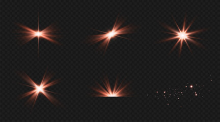 Wall Mural - light effects, glare, glitter, explosion, red light, vector illustration. shining red stars.