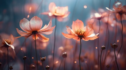 Wall Mural - Blurred of flowers with bokeh soft blur in the pastel vintage retro tone for background. Valentine or wedding invitation card