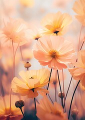 Wall Mural - Blurred of flowers with bokeh soft blur in the pastel vintage retro tone for background. Valentine or wedding invitation card