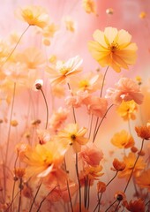 Wall Mural - Blurred of flowers with bokeh soft blur in the pastel vintage retro tone for background. Valentine or wedding invitation card
