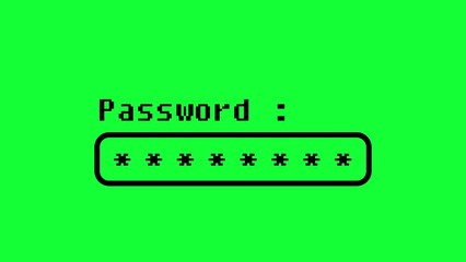 typing passwords is accepted and rejected in a hacker style and wrong greenscreen alpha animation