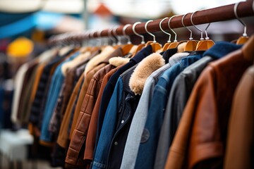 Wall Mural - Clothes hang on a rack in a clothing store.