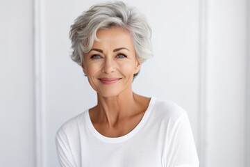 Sticker - Smiling 60 years old attractive woman on white background