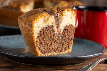 Poster - Marble cake and cup of coffee on the table.