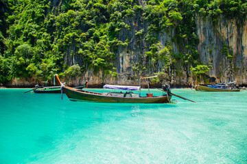 Wall Mural - Longtail boats at the beautiful island, Thailand.