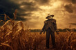 scary scarecrow standing at ripe wheat. Generative Ai