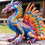 Fototapeta Zwierzęta - Colorful Dragon Sculpture on City Street