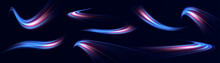 Blue Glowing Shiny Speed Lines Effect Vector Background. Glowing Speed Lines. Light Shining Effect. Light Trail Wave, Fire Path Trail Line And Filament Curve Rotation.