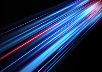 Wall Mural - Blue glowing shiny speed lines effect vector background. Glowing speed lines. Light shining effect. Light trail wave, fire path trail line and filament curve rotation.