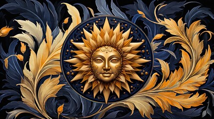 AI-generated illustration of a stylized sun goddess or sunflower goddess sculpture. MidJourney.