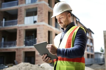 Wall Mural - shot of a builder using his tablet while on site