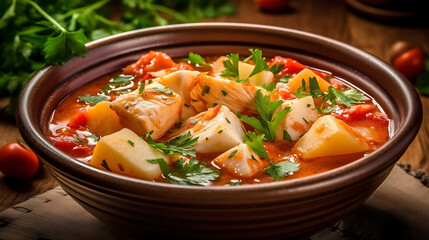 Bacalao a la Vizcaina Cuban Style Cod Fish Stew.  Ai Generative