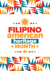 Wall Mural - Filipino American History Month. Happy holiday celebrate annual in October. Filipinos and United States flag. Culture month. Patriotic design. Poster, card, banner, template. Vector illustration