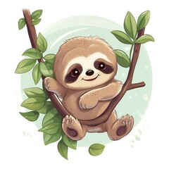 Canvas Print - Funny sloth in nature. Drawn cartoon animal illustration.