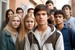 © OMD - portrait of a group of teenagers with their teachers standing in the background