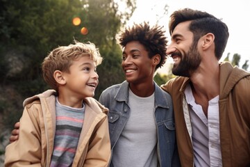 Sticker - shot of a young gay couple spending time with their two adopted children outdoors